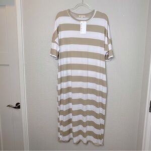 BNWT! Shop Stevie Striped Beige and White Midi Dress with Pockets Size XL